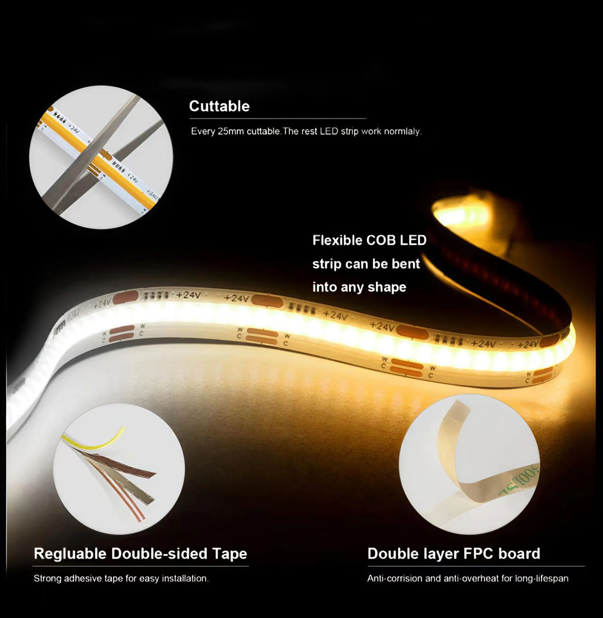 COB CCT LED traka 24V 608 LED/m – 10 m