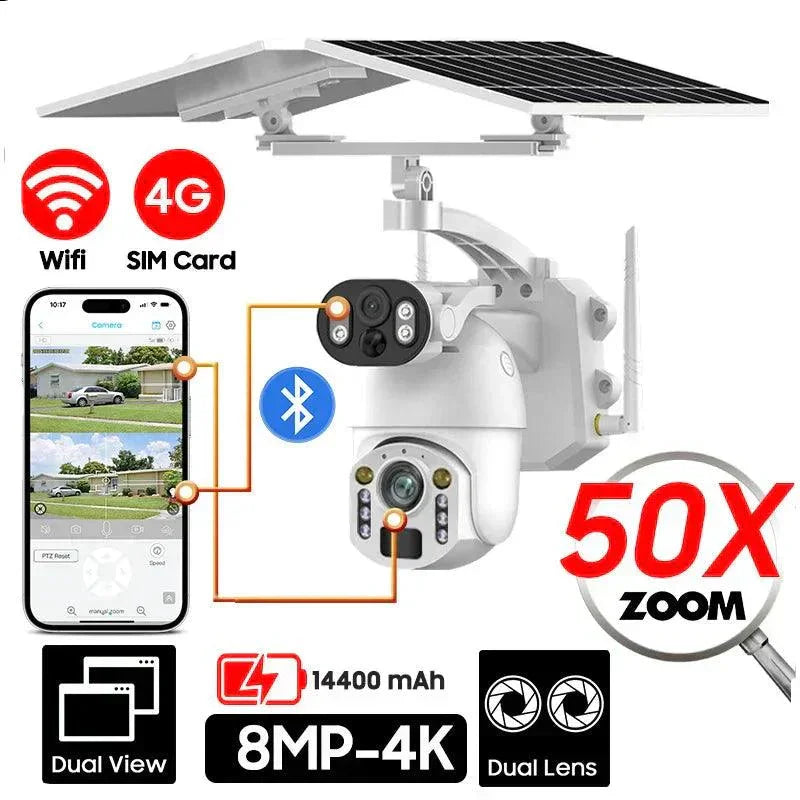 Solarna PTZ kamera 8MP – bežični video nadzor (WiFi/4G) sa 50× zoom