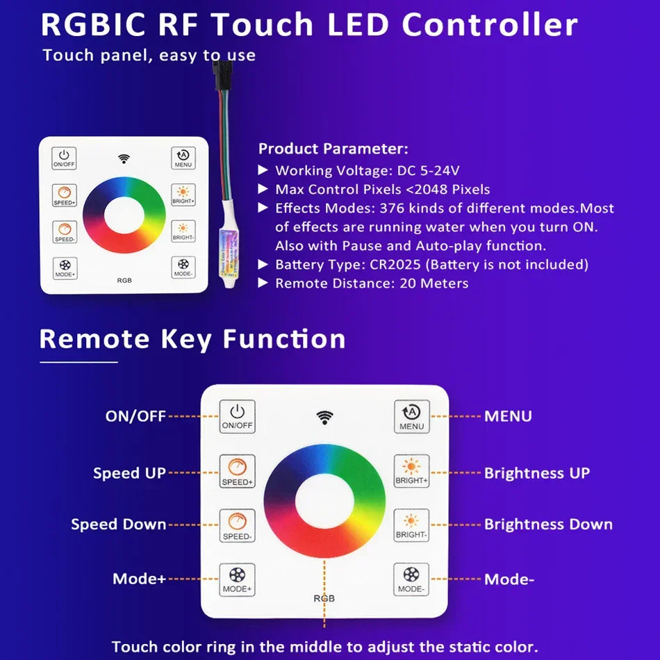 RGB LED kontroler WS2812B / WS2811 – RF daljinski na dodir za adresabilne trake